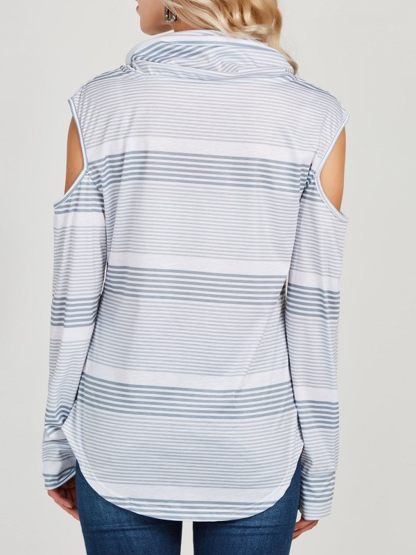 Print Hollow Print Stripe Long Sleeve T-shirt