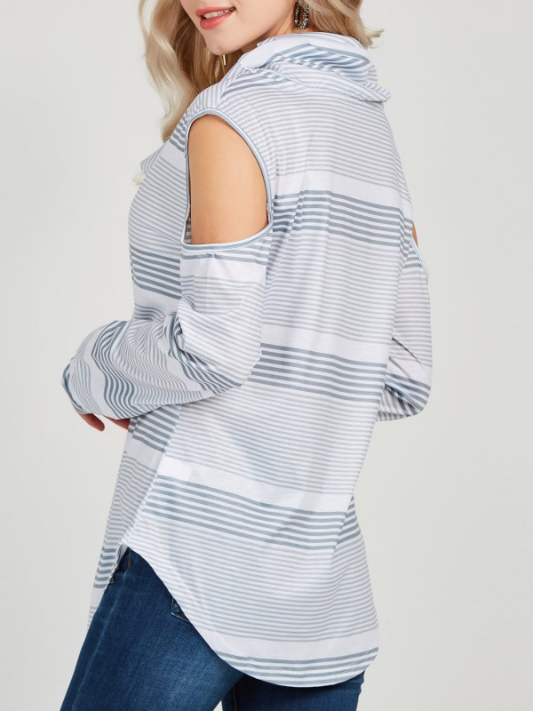 Print Hollow Print Stripe Long Sleeve T-shirt