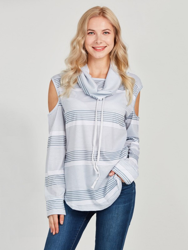 Print Hollow Print Stripe Long Sleeve T-shirt