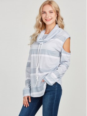 Print Hollow Print Stripe Long Sleeve T-shirt