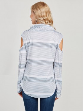 Print Hollow Print Stripe Long Sleeve T-shirt