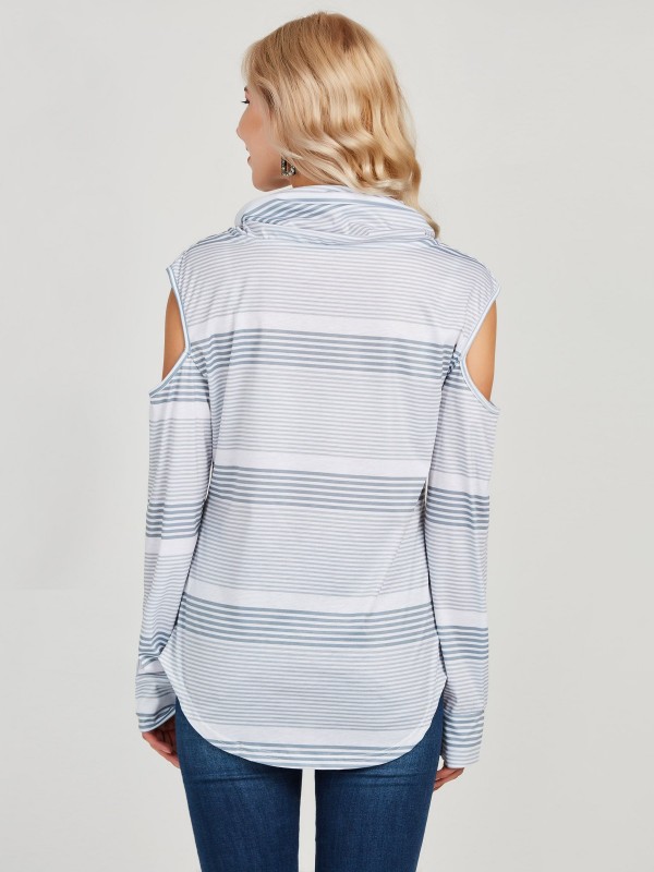 Print Hollow Print Stripe Long Sleeve T-shirt