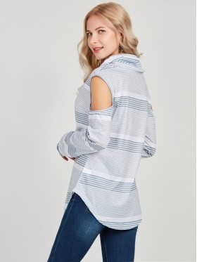 Print Hollow Print Stripe Long Sleeve T-shirt