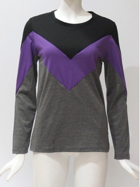 Color Block Round Neck Casual T-shirt