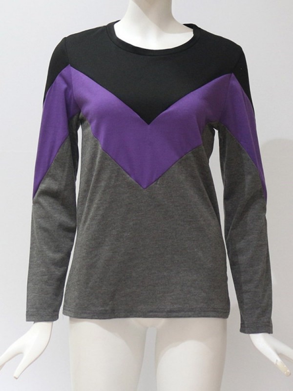 Color Block Round Neck Casual T-shirt