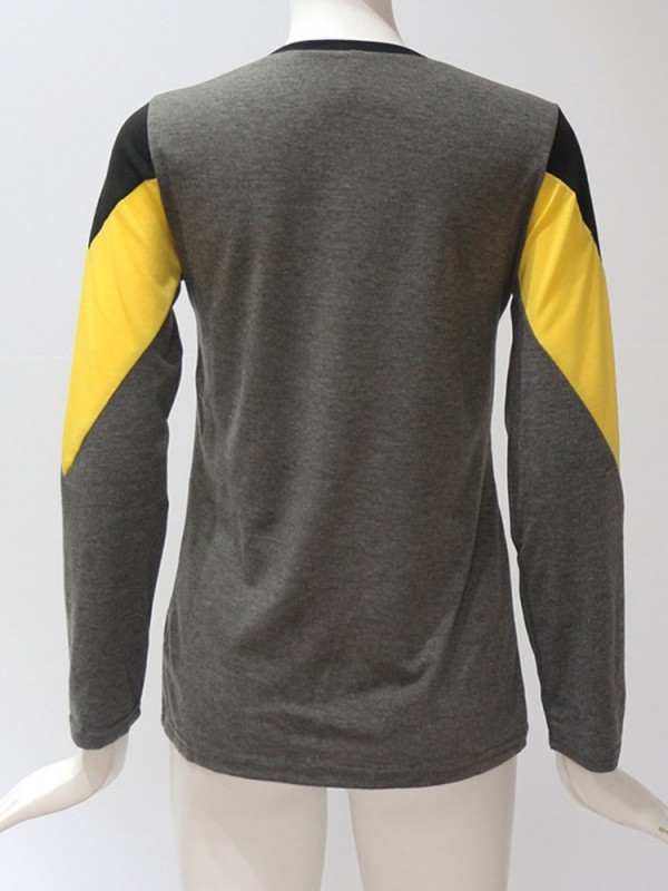 Color Block Round Neck Casual T-shirt