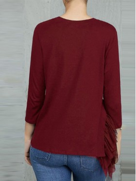 Patchwork Casual Scoop Loose Long Sleeve T-shirt