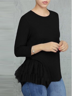 Patchwork Casual Scoop Loose Long Sleeve T-shirt