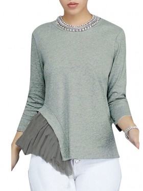 Patchwork Casual Scoop Loose Long Sleeve T-shirt