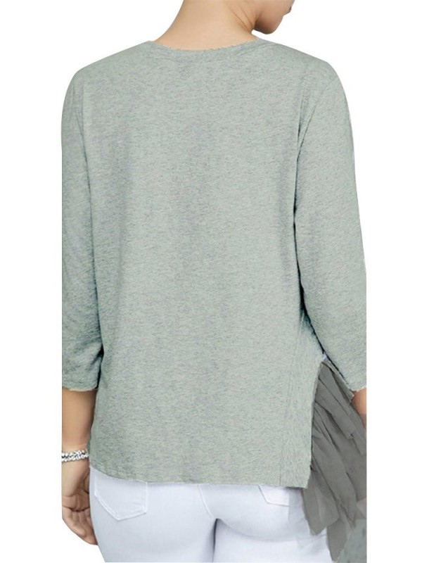 Patchwork Casual Scoop Loose Long Sleeve T-shirt