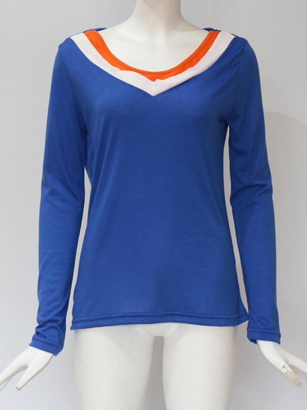 Color Block Patchwork V-Neck T-shirt