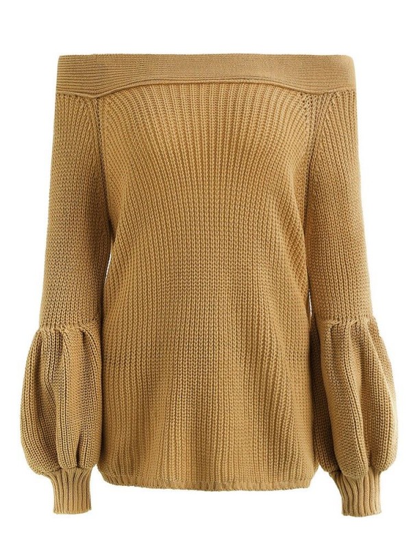 Loose Slash Neck  Long Sleeve Knitwear