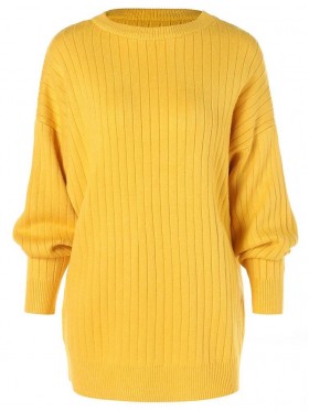 Plain Round Neck Mid-Length Knitwear