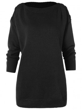 Casual Button decoration Long Sleeve Knitwear