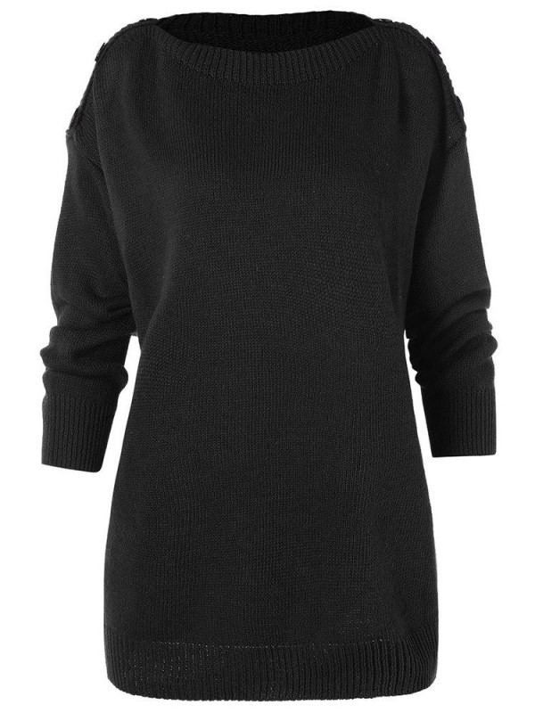 Casual Button decoration Long Sleeve Knitwear