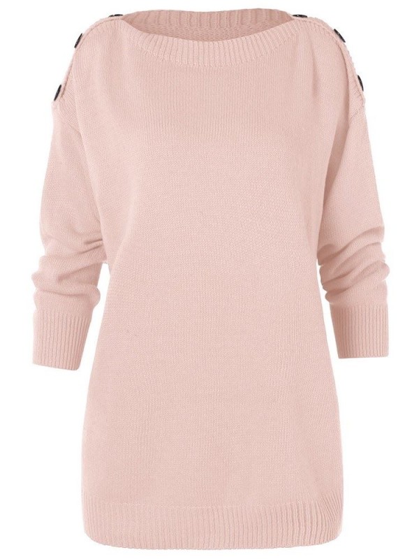 Casual Button decoration Long Sleeve Knitwear