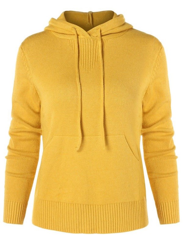 Plain Lace Up Hooded Knitwear