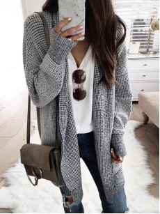 Fashion Checkered Long Sleeve Knitwear