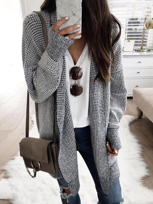 Fashion Checkered Long Sleeve Knitwear