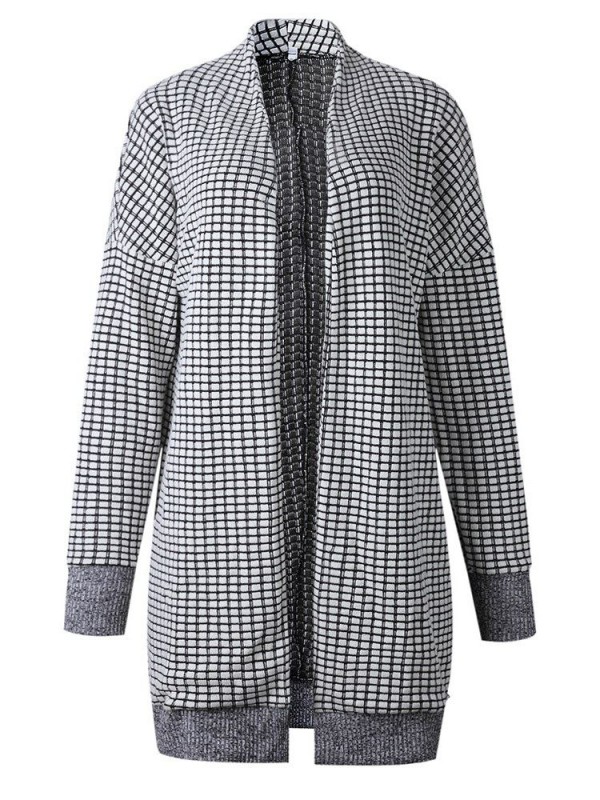 Fashion Checkered Long Sleeve Knitwear