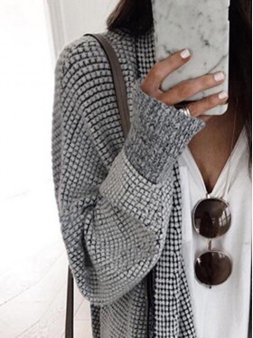 Fashion Checkered Long Sleeve Knitwear