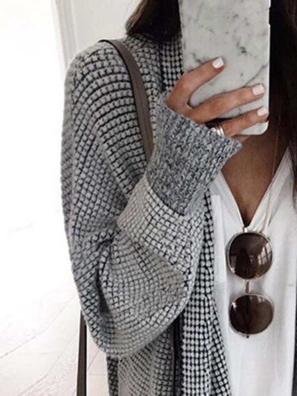 Fashion Checkered Long Sleeve Knitwear