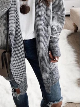 Fashion Checkered Long Sleeve Knitwear