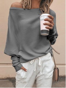 Leisure Pure Color Long Sleeve Knitwear