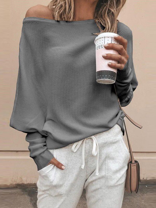 Leisure Pure Color Long Sleeve Knitwear