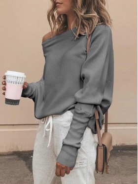 Leisure Pure Color Long Sleeve Knitwear