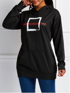 Polyester Letter Print Hooded Hoodie