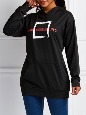 Polyester Letter Print Hooded Hoodie