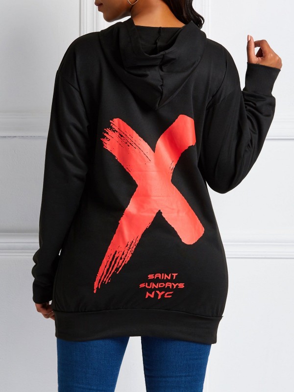 Polyester Letter Print Hooded Hoodie