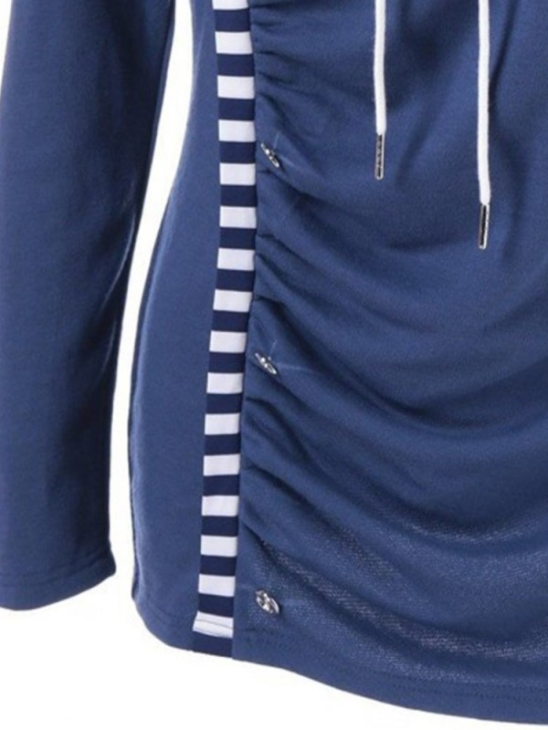 Striped Asymmetric Button Heap Collar Hoodie