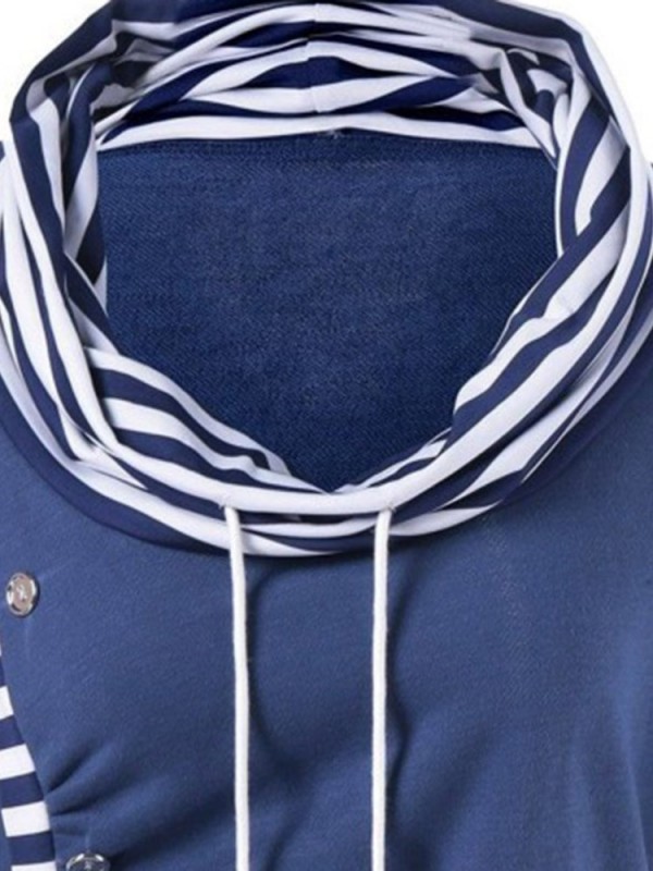 Striped Asymmetric Button Heap Collar Hoodie