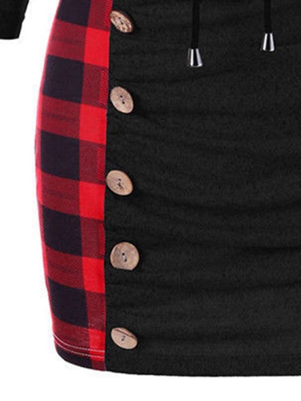 Check Patchwork Lace Up High Collar Hoodie