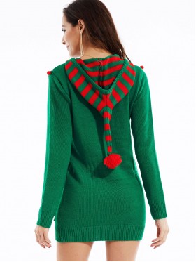 Christmas Color Block Pullover Hooded Knitwear