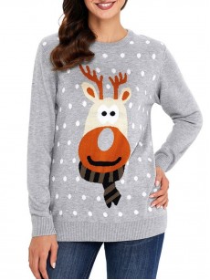 Micro-Elastic Animal Long Sleeve Round Neck Knitwear