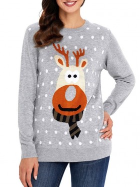 Micro-Elastic Animal Long Sleeve Round Neck Knitwear