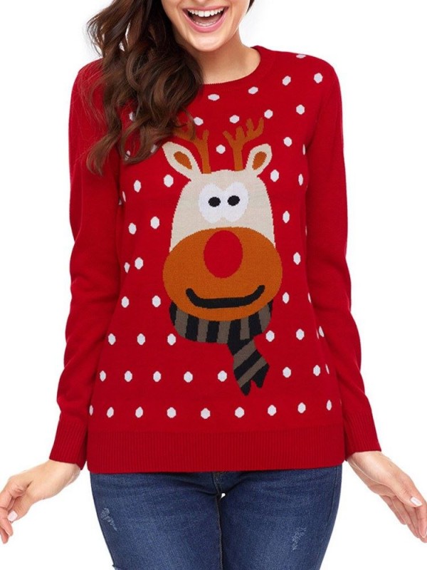 Micro-Elastic Animal Long Sleeve Round Neck Knitwear