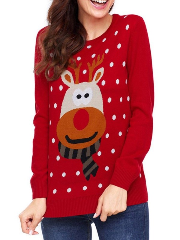 Micro-Elastic Animal Long Sleeve Round Neck Knitwear