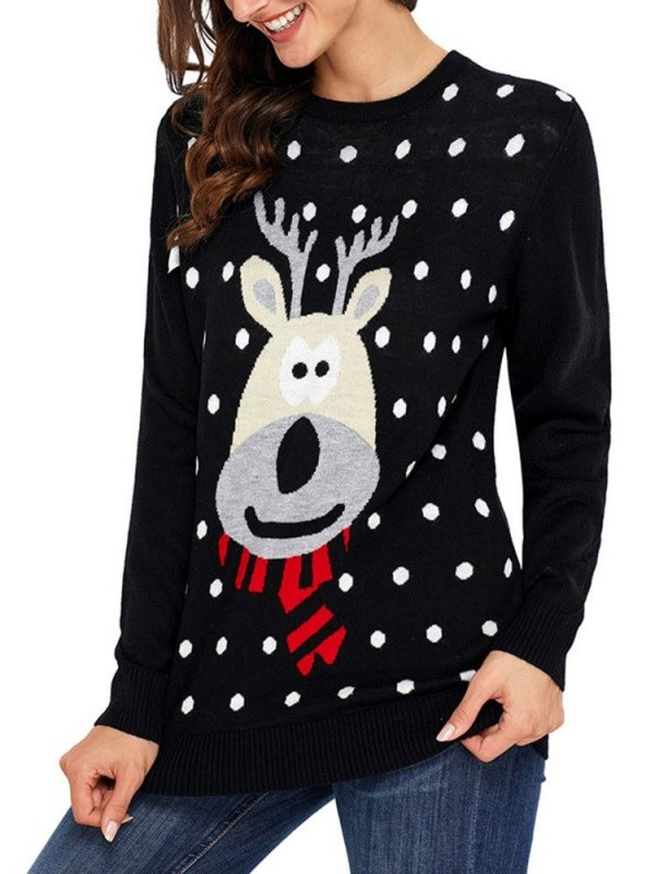 Micro-Elastic Animal Long Sleeve Round Neck Knitwear