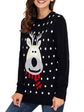 Micro-Elastic Animal Long Sleeve Round Neck Knitwear