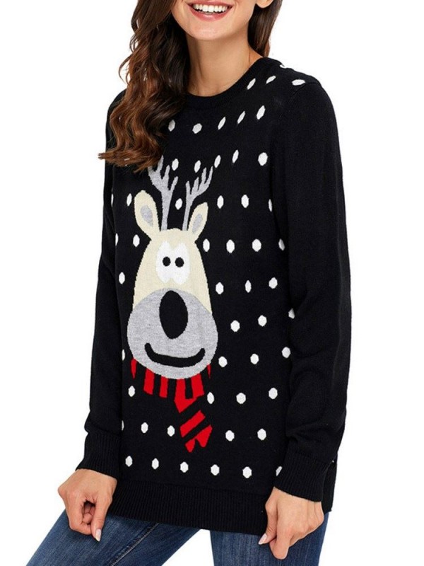 Micro-Elastic Animal Long Sleeve Round Neck Knitwear