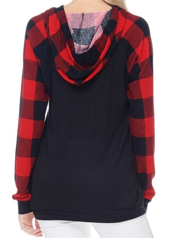 Plaid Elk Print Loose Hoodie