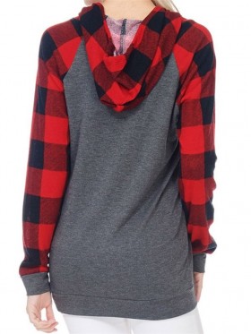 Plaid Elk Print Loose Hoodie