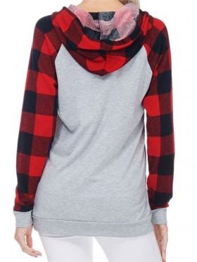 Plaid Elk Print Loose Hoodie