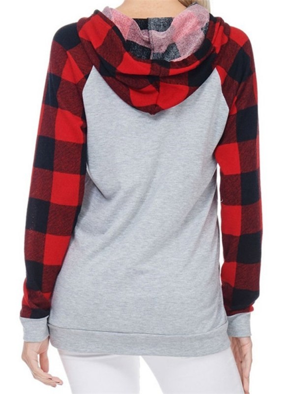 Plaid Elk Print Loose Hoodie