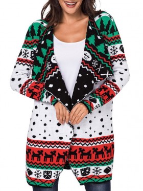 New Christmas Lapel Long Sleeve Cardigan Knitwear