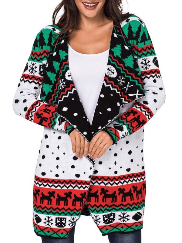 New Christmas Lapel Long Sleeve Cardigan Knitwear